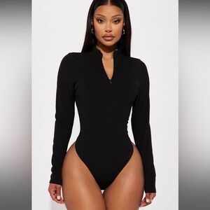 Fashion Nova Ribbed Bodysuit - Black Size Small